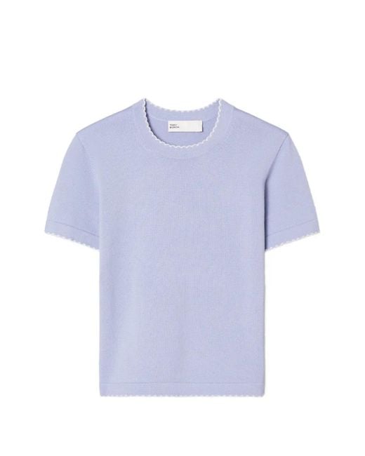 Tory Burch Blue Haut En Laine À Bords Festonnés