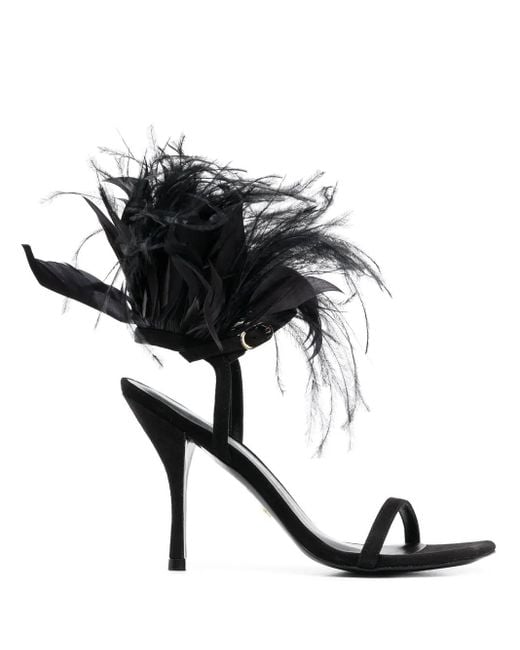 Stuart Weitzman Black Plume 100 Feather-Trimmed Sandals