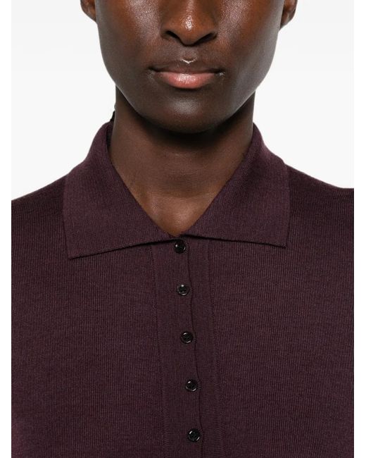Pinko Purple Vadus Fine-Knit Polo Top