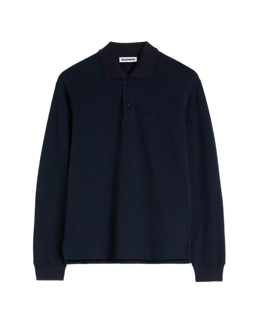 Jil Sander Blue Monogram-Embroidered Polo Shirt for men
