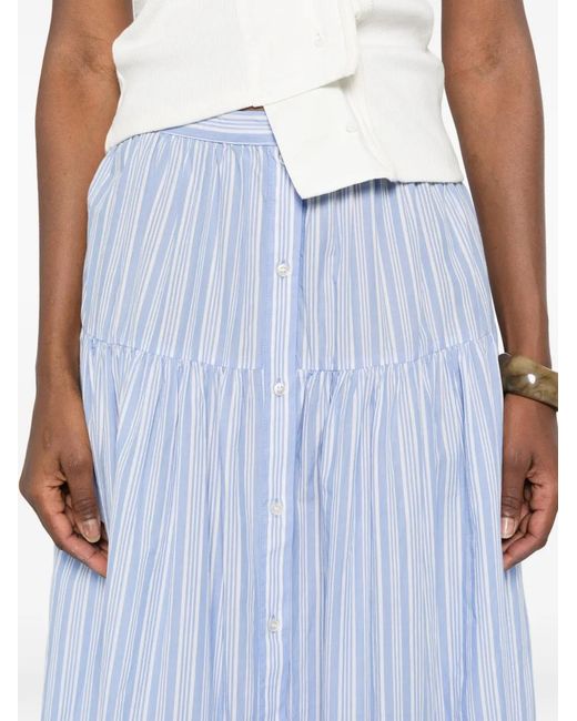 Doen Blue Striped Tiered Midi Skirt