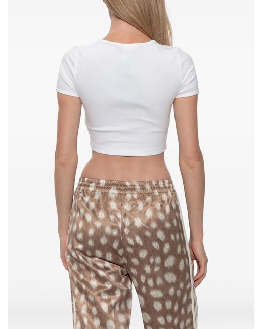 Adidas White Logo Ribbed Crop T-Shirt