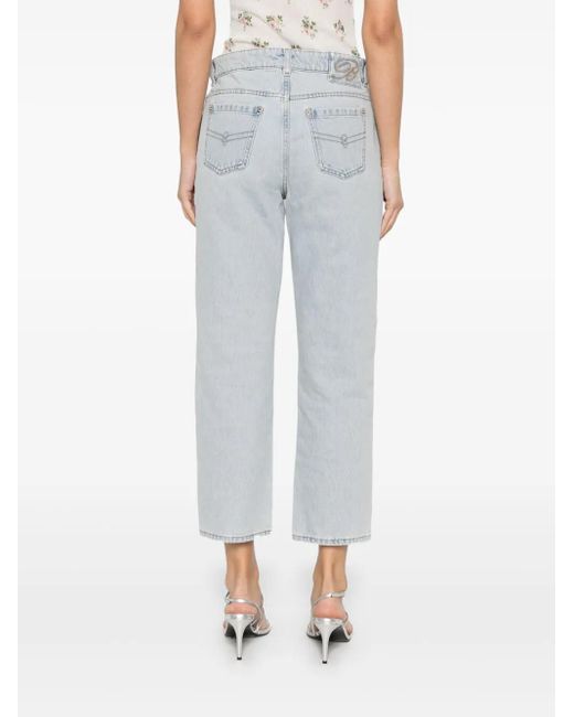 Blumarine Gray Logo-Embroidered Jeans