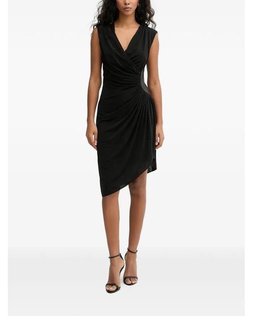 Karl Lagerfeld Black Wrap-Detail V-Neck Midi Dress