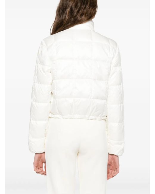 Moncler White Crop Down Jacket With Drawstring