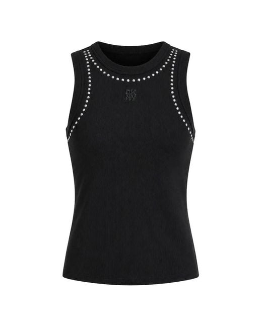 DKNY Black Débardeur Côtelé À Détails De Clous