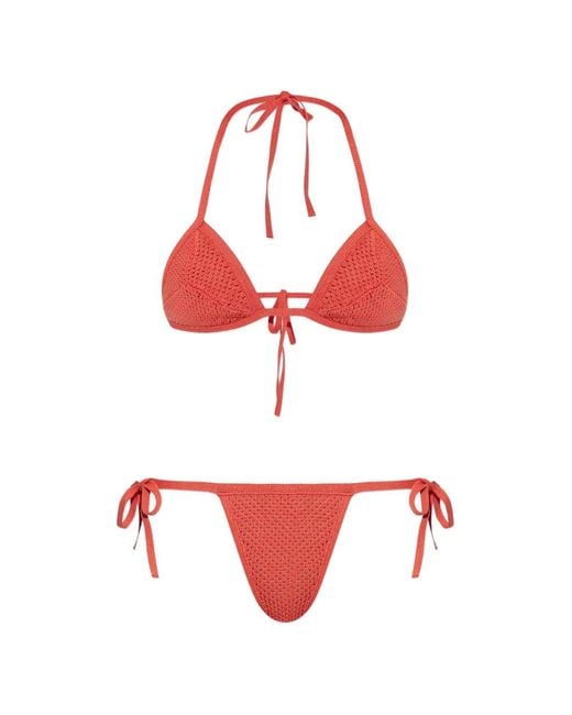 DSquared² Red Bikini En Crochet À Col Noué