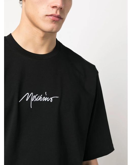 Moschino Black Embroidered-Logo Organic Cotton T-Shirt for men