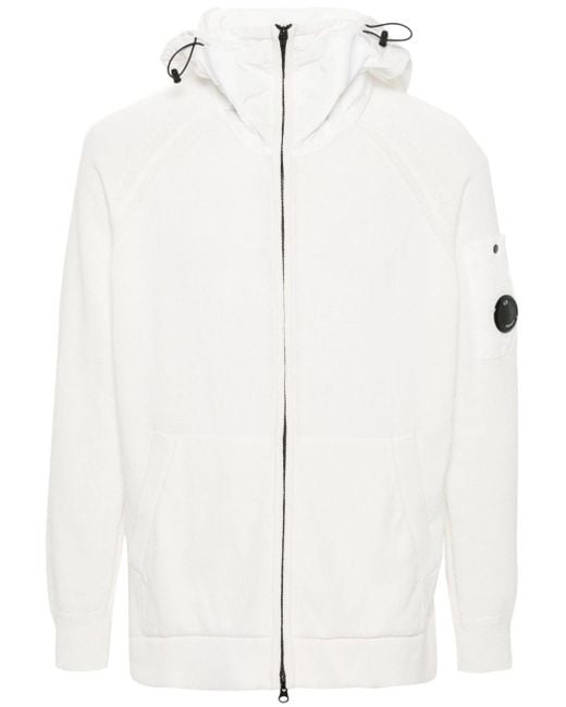 C P Company White Panelled Cotton Zip-up Hoodie for men