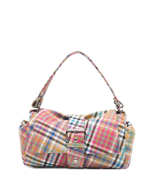 Vivienne Westwood Pink Xl Hazel Treasure Heather Check Buckle Tote Bag