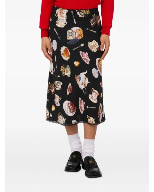 Moschino Black Dessert-Print Midi Skirt