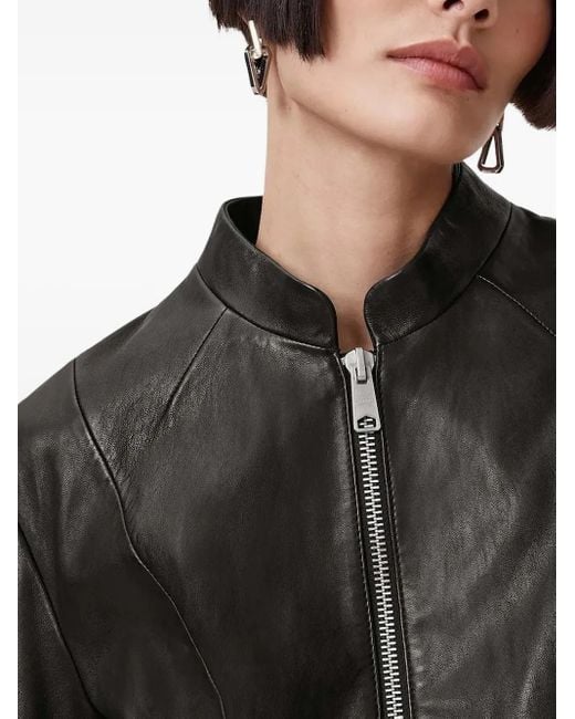 AllSaints Black Zip-Front Leather Jacket
