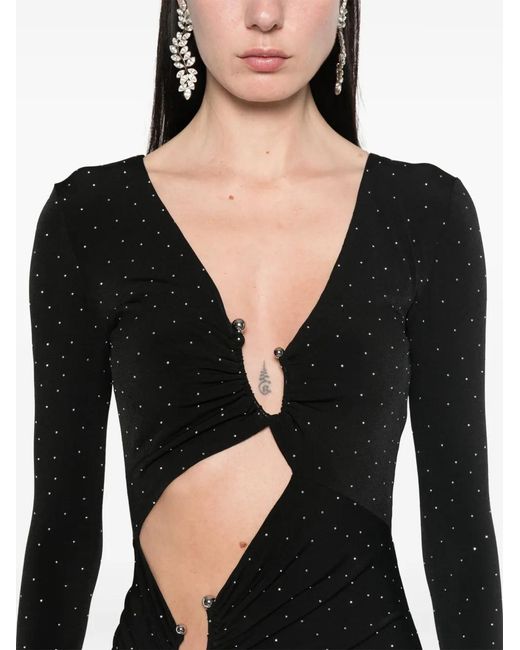 Nissa Black Crystal-Embellished Maxi Dress