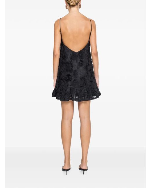 Nissa Black 3D Floral Embroidery Mini Dress