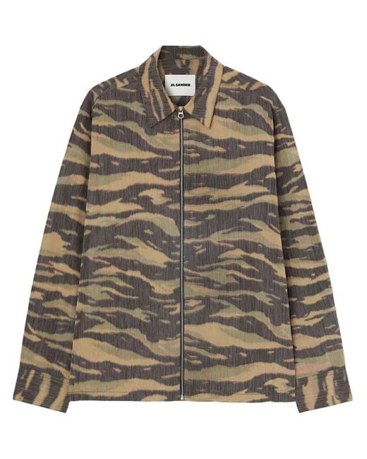 Jil Sander Brown Printed Zip-Up Overshirt for men