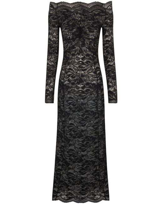 Rabanne Black Floral-lace Bardot-collar Dress