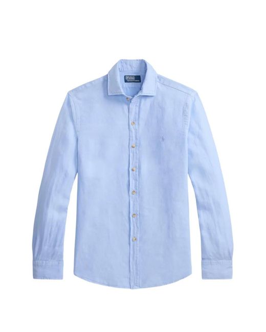 Polo Ralph Lauren Blue Pony Embroidered Linen Shirt for men