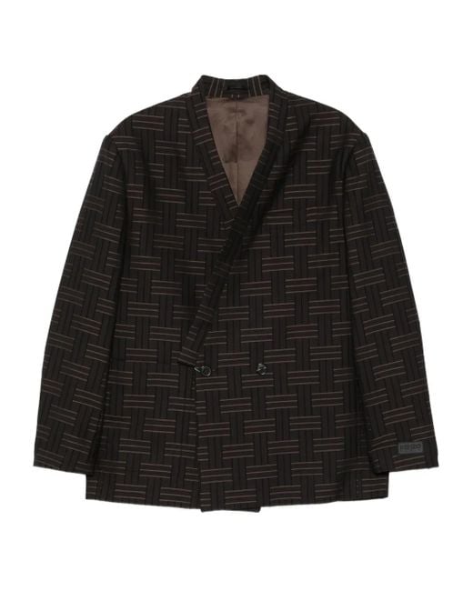 KENZO Black Double-Breasted Patterned Blazer for men