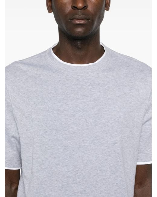 Brunello Cucinelli Gray Layered Cotton T-Shirt for men