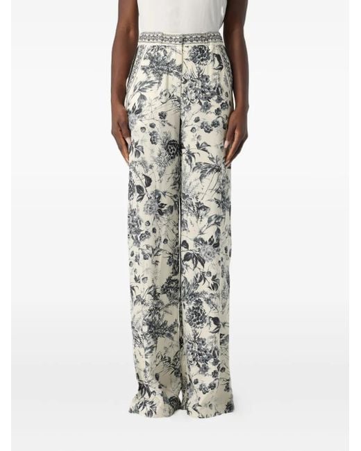 SIMONA CORSELLINI Natural Floral-Print Trousers