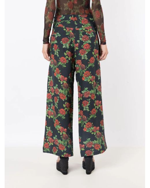 Amir Slama Green Floral-Pattern Culotte Trousers