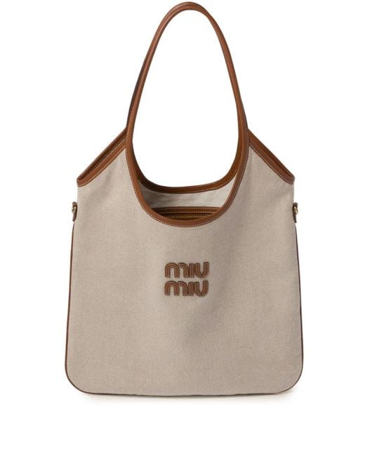 Miu Miu Gray Ivy Canvas Tote Bag