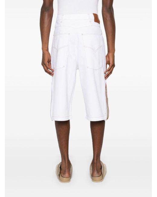 Bluemarble White Crystal-embellished Denim Shorts for men
