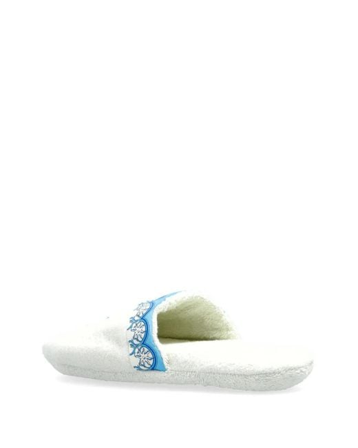 Versace White Embroidered Slippers