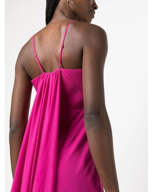 Patrizia Pepe Pink Ruched Georgette Crepe Maxi Flared Dress