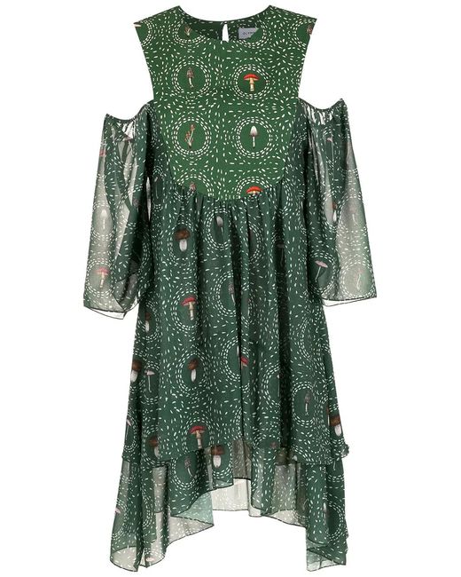 Olympiah Women's Green Mushroom-Print Off-Shoulder Dress Olympiah Women's Green Mushroom-Print Off-Shoulder Dress