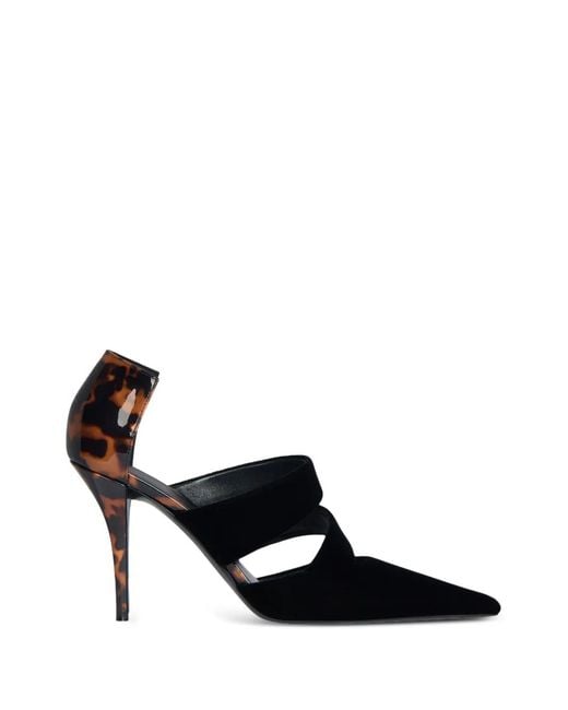 Balmain White Velvet And Printed Patent Leather Courts