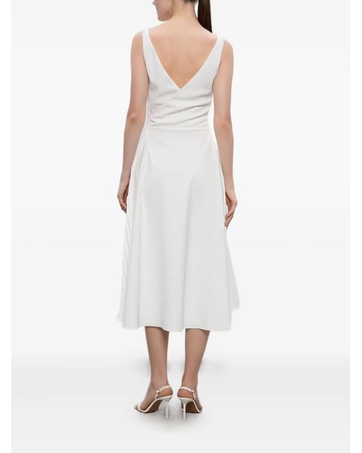 Ermanno Scervino White Pleated V-Neck Midi Dress