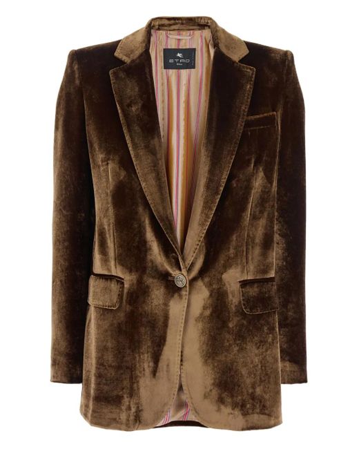 Etro Brown Tailored Velvet Jacket With Deep V-Neckline