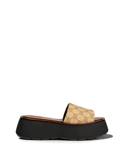 Gucci Black Gg-Pattern Platform Sandals