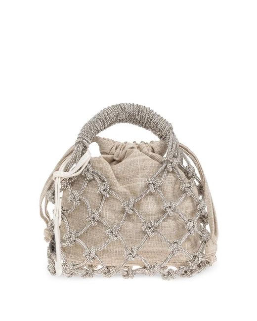 Kurt Geiger White Small Macramé Tote Bag