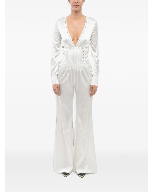 Philipp Plein White Stud-Embellished Satin Jumpsuit