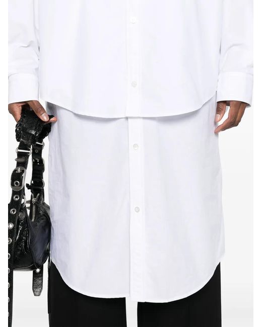 Balenciaga White Embroidered-Logo Layered Shirt Dress