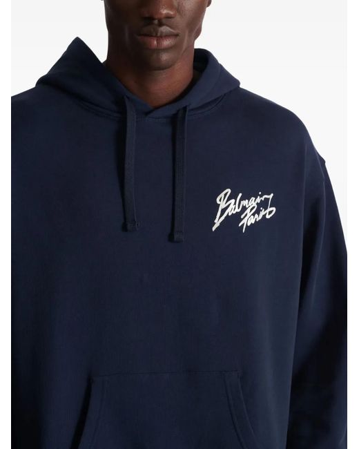 Balmain Blue Printed Hoodie for men
