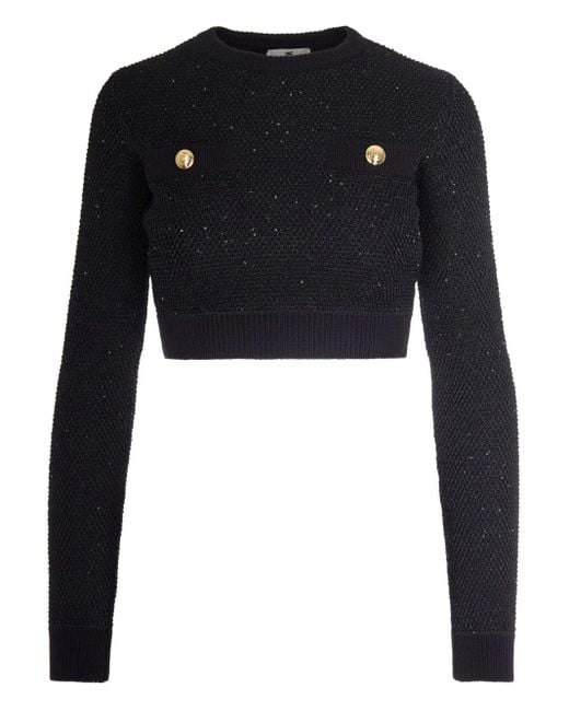 Elisabetta Franchi Black Sequin-Embellished Top