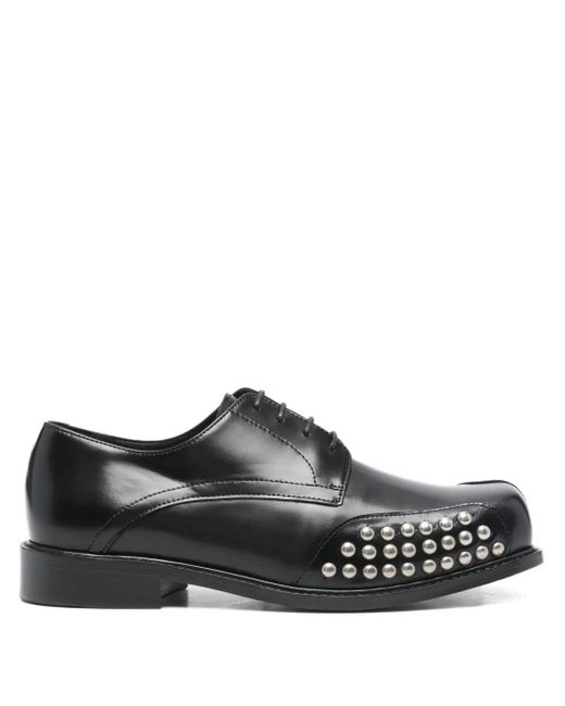STEFAN COOKE Black Stud-Panel Square-Toe Derby Shoes for men