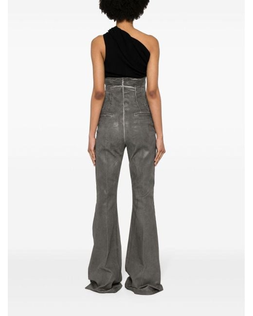 Rick Owens Gray Coated Pressed-crease Flared Trousers