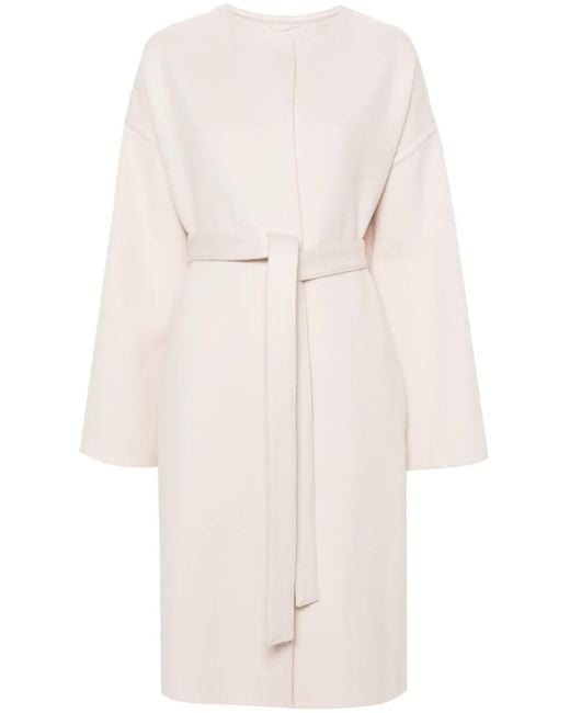 Yves Salomon White Belted Felted Coat