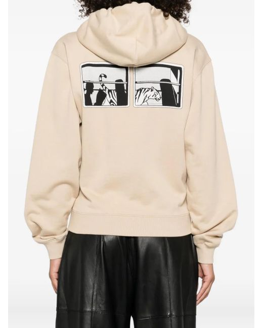 KENZO Natural Logo-Detail Zip-Up Hoodie
