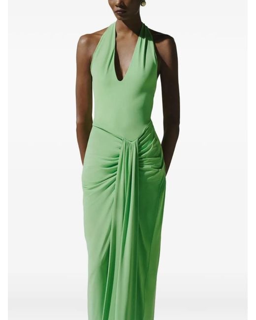 Baobab Green Donatella Ruched Cascading-Detail Maxi Dress