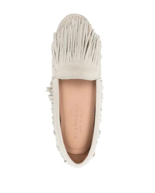 Scarosso White Fringed Suede Loafers