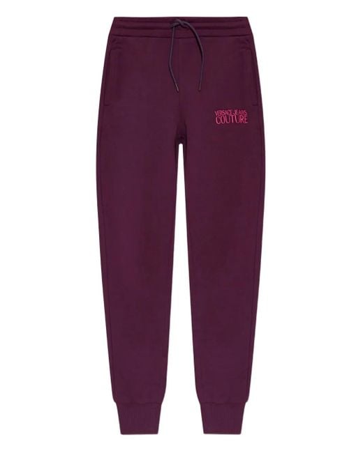 Versace Jeans Couture Women's Purple Embroidered-Logo Track Pants