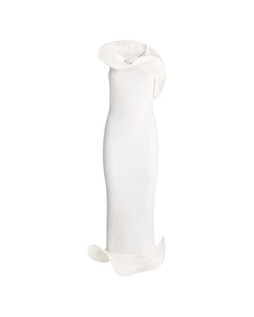 Genny White Ruffled Ribbed Dress
