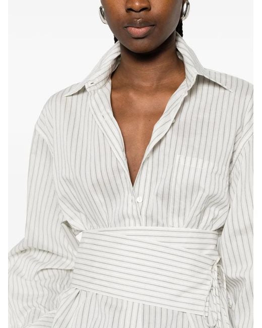 Rohe White Belted Pinstriped Shirt