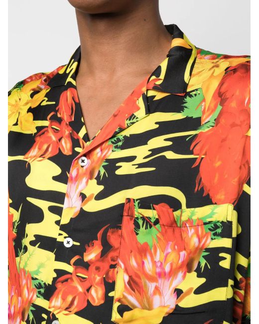 Phipps Black Floral-Print Bowling Shirt for men