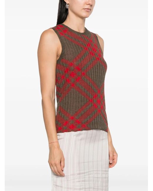 Burberry Red Check Wool Blend Tank Top
